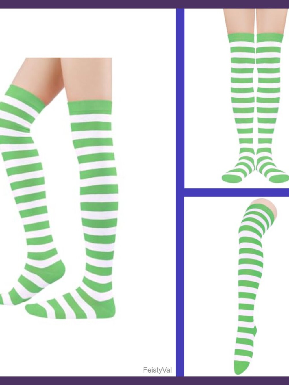 Striped Thigh High Over the Knee Socks Acrylic Spandex Nylon Knit Extra Long
